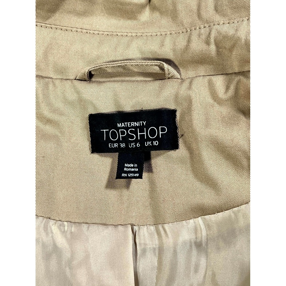Topshop Maternity Trench Coat Womens 6 Tan Cotton Belted Casual Button Front - Picture 5 of 11
